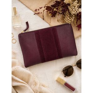 Summer & Rose Burgundy Foldover Clutch Vegan Leather Suede NWOT